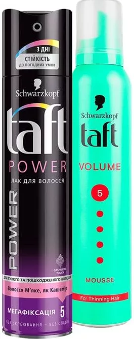 Средства фиксации волос Taft, ассортимент лак Power/мусс Volume, 200мл/250мл; запас ограничен, пока есть, не все магазины