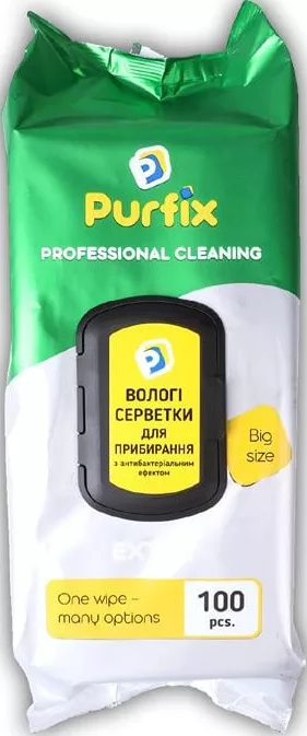 Салфетки влажные для уборки Purfix антибактериальные, 100шт; значок 15%; запас ограничен, пока есть, не все магазины