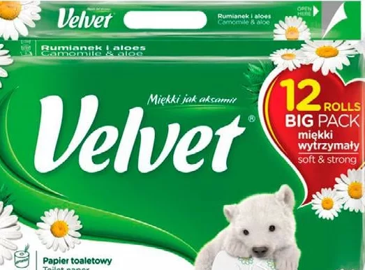 Бумага туалетная Velvet ромашка и алоэ вера, 3-слойная, 12рулонов; запас ограничен, пока есть, не все магазины