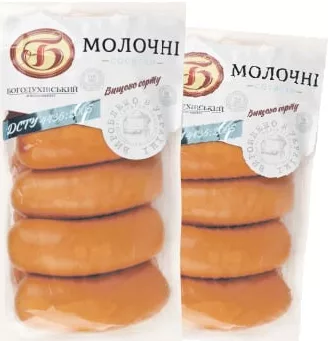 БОГОДУХІВСЬКИЙ МК Сосиски варені «Молочні», вищий ґатунок, 1 кг; Харків/обл.; запас обмеж.; не всі магаз.; ціна полиці в день купівлі