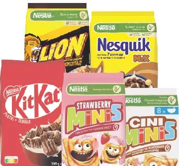 CINI MINIS/KIT KAT/LION Cereale, 190/210/200/250 g; de la 83,70 UAH; foto și Nesquik; Harkiv/reg.; stoc limitat; magazine selecte; prețul de raft din ziua cumpărării