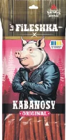 LA’FILESHKA Cârnăciori fierți-afumați din porc, 70 g, sortimente; foto: Kabanosy Original; Harkiv/reg.; 01–14.10.2026; stoc limitat; nu toate magazinele; prețul de raft din ziua cumpărării