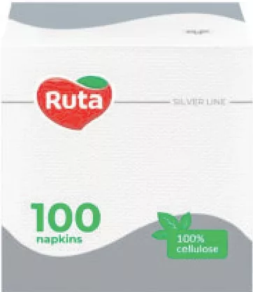 RUTA Серветки паперові 1-шарові, 33×33; підпис «100 л», на фото 100 серветок; Харків/обл.; 01–14.10.2026; запас обмежений; не всі магазини; ціна на полиці в день купівлі