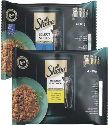 SHEBA Hrană pentru pisici în sos: mix de pasăre / pește, 4×85 g; Harkiv/reg.; 01–14.10.2026; stoc limitat; nu toate magazinele; prețul de raft din ziua cumpărării
