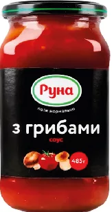 РУНА Соус з грибами, 485 г. Лише з карткою Посад; Харків/обл.; не всі магазини, запас обмежений; ціна на полиці в день купівлі визначальна.