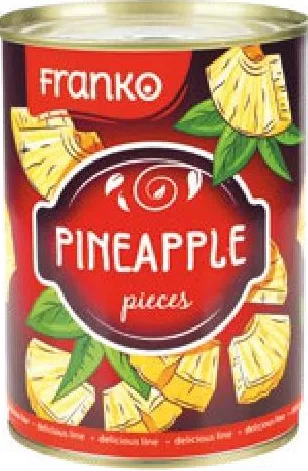 Franko Ananas bucăți la conservă, 580 ml; 01–14.10.2026; în limita stocului; nu în toate magazinele; prețuri variabile; fără puncte Rodyna