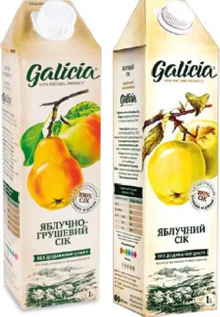 Galicia Сок яблочный / яблочно-грушевый, 1 л | 01–14.10.26; до исчерпания запасов; не все магазины; цены меняются; без баллов Родина.