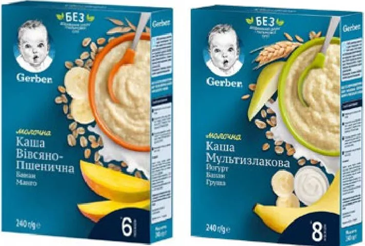 Gerber Каша молочная: овсяно-пшеничная банан-манго / мультизлаковая йогурт-банан-груша, 240 г | 01–14.10.26; до исчерпания запасов; не все магазины; цены меняются; без баллов Родина.