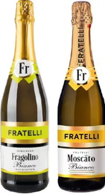 Fratelli Напиток винный Fragolino Bianco / Moscato, белый полусладкий, 6,9%, 0,75 л | 01–14.10.26; до исчерпания запасов; не все магазины; цены меняются; без баллов Родина. Чрезмерное употребление алкоголя вредит здоровью.