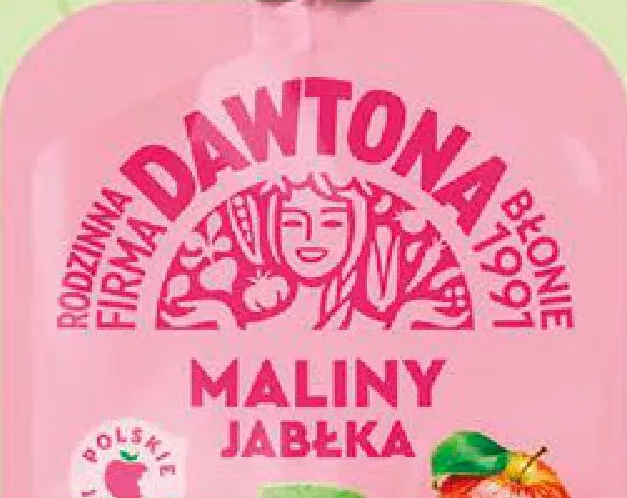 Dawtona Piure de fructe Zmeură-măr, fără zahăr adăugat, 180 g (Polonia); −25%