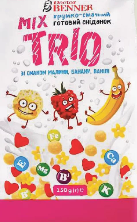 Cereale Doctor Benner Trio Mix, zmeură-banană-vanilie, 150 g; 05–11.10.2026 sau până la epuizare; magazine selectate; preț variabil; vechi=media rețelei prepromo