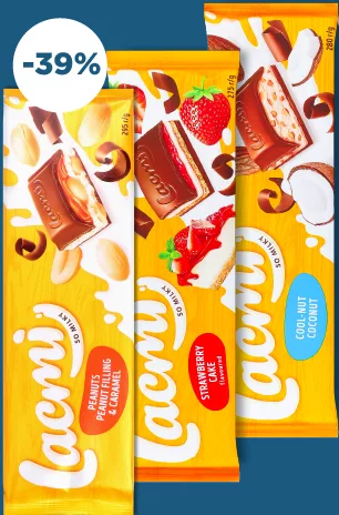 Шоколад Lacmi Молочний Cool-Nut-Coconut / Strawberry cake / Арахіс Карамель Рошен, 280 / 275 / 295 г
