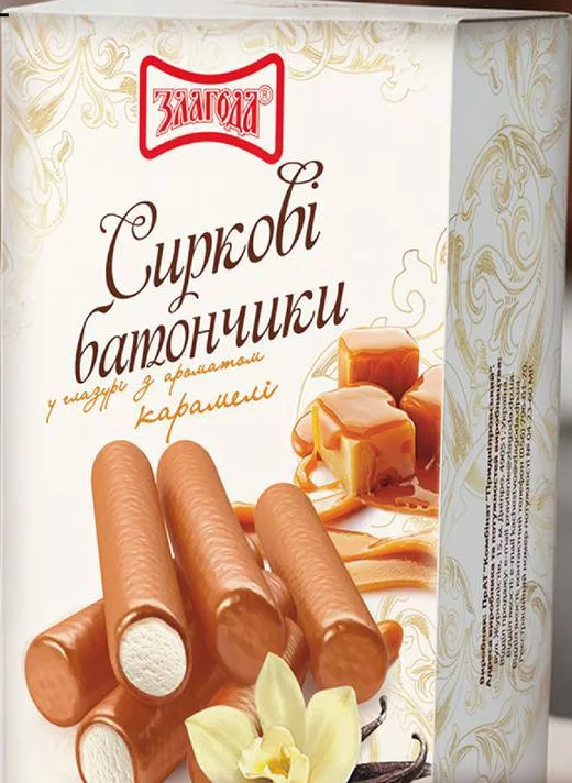 Злагода Сиркові батончики ванільні в глазурі з ароматом карамелі, 23%, 120 г; для зазначених категорій: до 6 од./чек