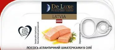 Консерви De Luxe Foods&Goods Selected лосось атлантичний шматочками в олії 120 г; для зазначених категорій: до 6 од./чек