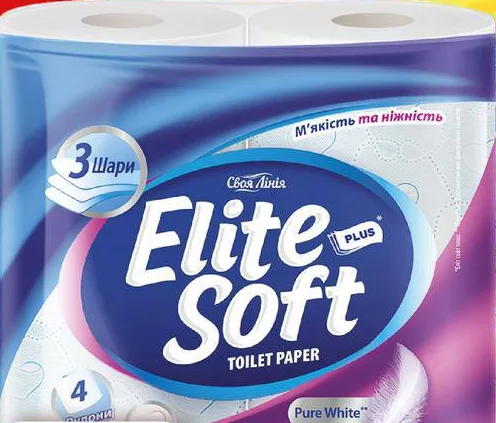 Папір туалетний Своя Лінія Elite Soft Pure White білий тришаровий 4 шт; для зазначених категорій: до 6 од./чек