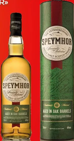 Whisky SPEYMHOR scoțian single malt 40% în tub Scoția 700 ml; pentru categoriile indicate: max. 6 buc./bon