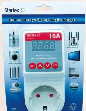 Реле захисту від перепадів напруги Startex, регулювання меж відключення 175–250 V; 15–21.10.2026