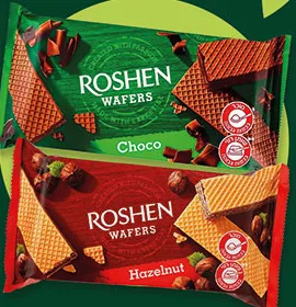 Вафлі Roshen Wafers Choco / Hazelnut, 216 г; 14–27.10.2026