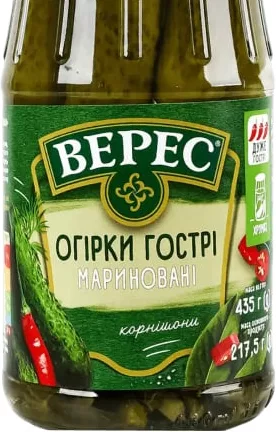 Огірки Верес мариновані / гострі мариновані, 435 г; 14–27.10.2026