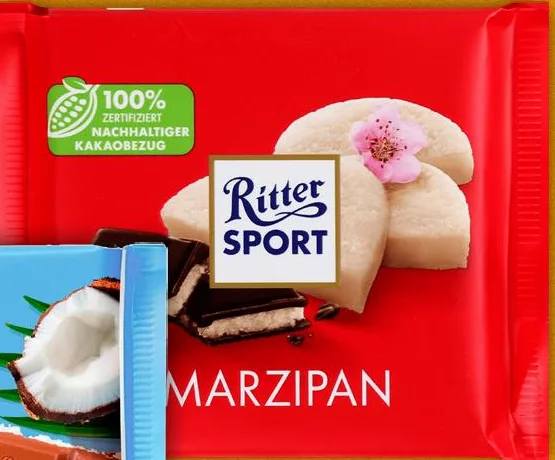 Шоколад Ritter Sport чорний або молочний, з марципаном або кокосом, 100 г; лише з карткою VARUS PERFECT або застосунком з активованим номером клієнта; 15–21.10.2026