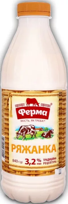 Ферма, ряжанка 3,2%, 840 г; позначка «15%»; 15–21.10.2026