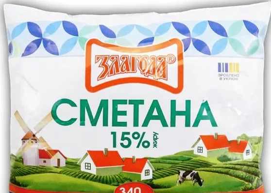 Злагода, сметана 15%, 340 г; позначка «15%»; 15–21.10.2026