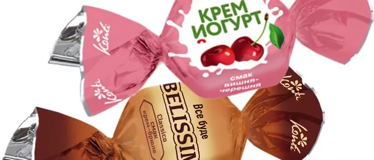 Konti, цукерки Крем-Йогурт вишня-черешня або крем-брюле, 100 г; позначка «15%»; 15–21.10.2026