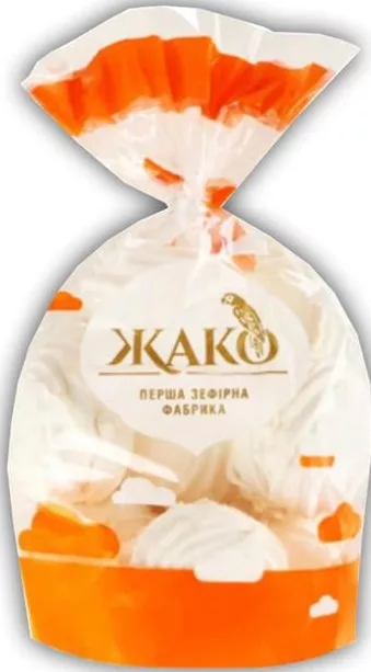 Жако, зефір з фруктовою начинкою, 100 г; позначка «15%»; 15–21.10.2026
