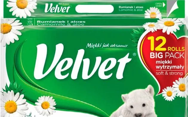 Папір туалетний Velvet 3-шаровий Ромашка та алое вера, 12 шт.; 15–21.10.2026