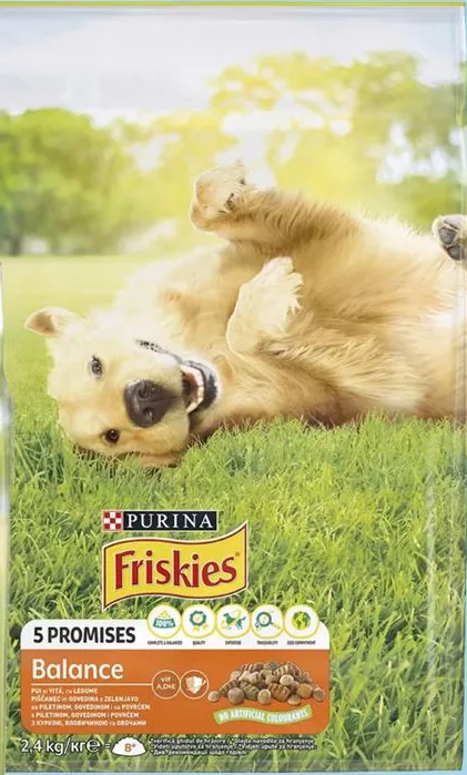 Корм сухий Friskies для собак, з яловичиною / з куркою та овочами, 2,4 кг; 15–21.10.2026