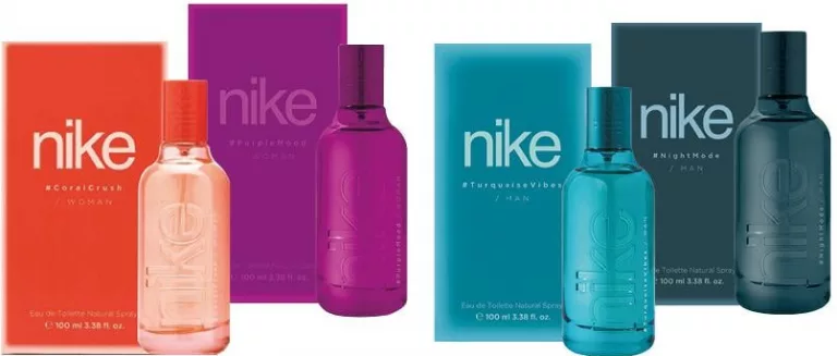 NIKE Coral Crush та PurpleMood туалетна вода жіноча, 100 мл, Turquoise Vibes та Nightmode туалетна вода чоловіча, 100 мл
