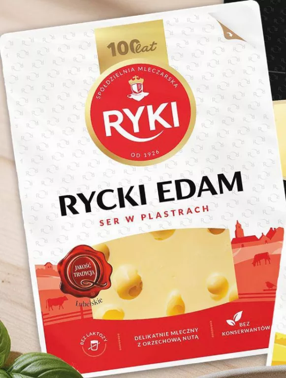 Ryki Сир напівтвердий Едам / Цезар / Маасдам, пластини, 45%, 135 г — не більше 6 одиниць в одному чеку
