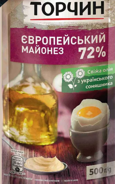 Торчин Майонез Європейський 72%, 500 г; не більше 6 одиниць в одному чеку