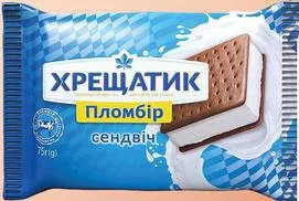 Морозиво пломбір Хрещатик сендвіч на печиві з какао 75 г; не більше 6 одиниць в одному чеку