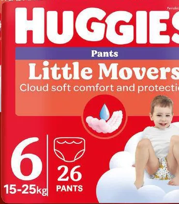 Huggies Підгузки-трусики дитячі Little Movers Pants: розмір 4 — 30 шт./5 — 28 шт./6 — 26 шт.; не більше 6 одиниць товару в одному чеку