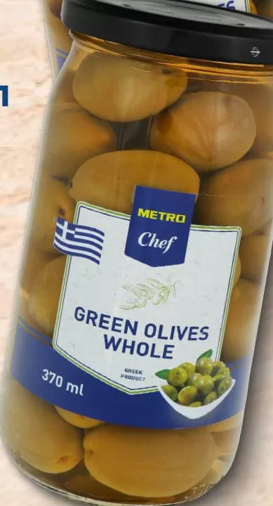 METRO Chef оливки зелені консервовані, з кісточкою/без кісточки, 380 мл; 1 шт.