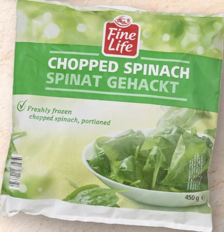 Fine Life шпинат подрібнений порційний заморожений, 450 г; 1 шт.
