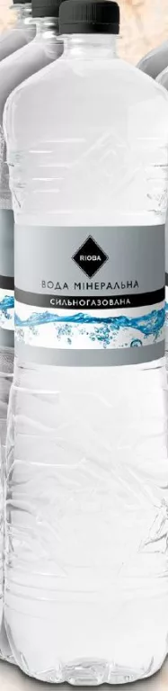 RIOBA вода мінеральна негазована/газована, 12×0,5 л або 6×1,5 л; ціна від