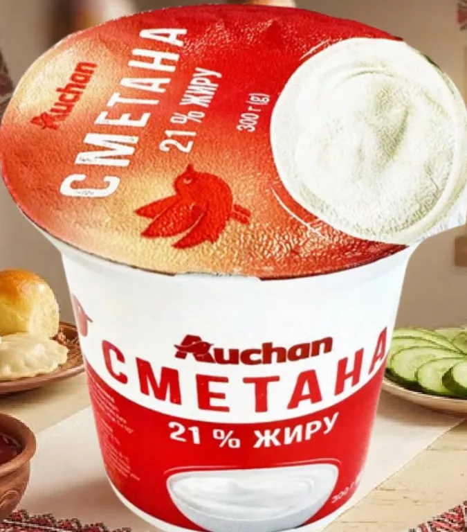 Auchan Сметана 21%, стакан 300 г