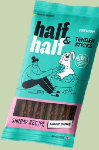 Ласощі для собак Half&Half, м’ясні палички з креветкою, 100 г