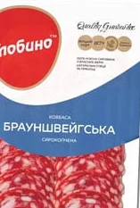 Ковбаса Глобино Брауншвейгська сирокопчена нарізана, вищий ґатунок, 80 г; акція 22–28.10.2026