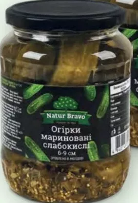 Огірки Natur Bravo мариновані 6–9 см, скло 720 мл