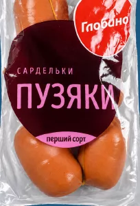 Сардельки Пузяки Глобино, 100 г; ЛотОК, Київ і Київська область; 26.10–08.11.2026, за наявності акційного товару; ціна з ПДВ