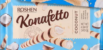 Трубочки вафельні Konafetto Кокос / Молочні Рошен, 140 г; ЛотОК, Київ і Київська область; 26.10–08.11.2026, за наявності акційного товару; ціна з ПДВ