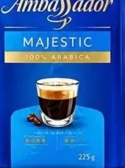 Кава Ambassador Majestic в зернах, 1 кг за описом; на зображенні пакування 225 г — розбіжність джерела — Акція 28.10–03.11.2026 лише в АТБ-Маркет за наявності товару; знижки не сумуються.