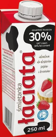 Łaciata Smântână dulce 30%, 250 g în descriere; ambalaj 250 ml; max. 6 buc./bon