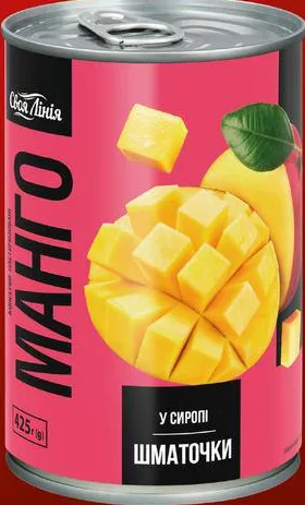 Mango Svoya Liniya bucăți în sirop, 425 g; maximum 6 bucăți pe bon