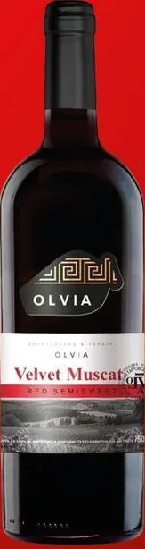 Vin de fructe OLVIA Velvet Muscat roșu demidulce de masă 9,5–12%, Ucraina, 750 ml; maximum 6 bucăți pe bon