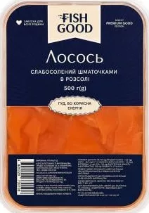 Фіш Гуд лосось у розсолі слабосолений, 500 г; Позначка 15%; умови не уточнено