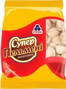 Рудь пельмені Супер з яловичиною та свининою, 800 г; Позначка 15%; умови не уточнено